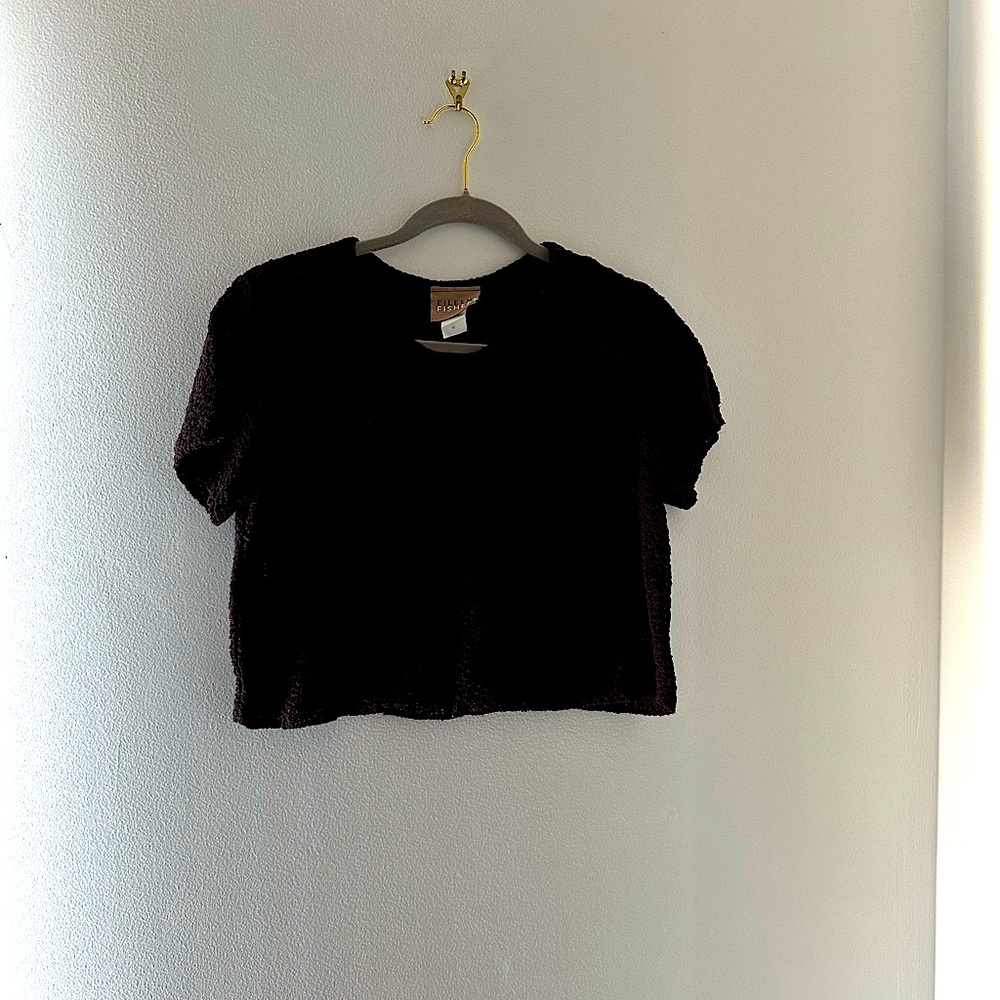 Eileen Fisher Brown and Purple Crop T-Shirt Short Sleeve